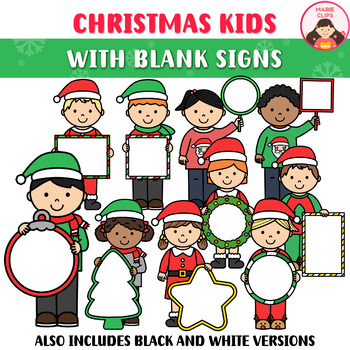 Blank Signs With Christmas Kids Clipart {Christmas Clipart by Marie Clips}