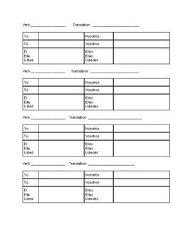 Blank Spanish Verb Conjugation Sheet by Purple Pride | TpT