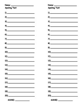 blank spelling test template free by an apple for teacher tpt