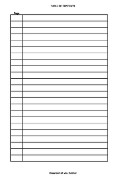 Blank Table of Contents by Callie B | Teachers Pay Teachers