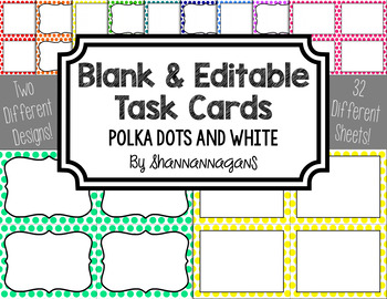 Preview of Blank Task Cards - Basics: Polka Dots & White | Editable PowerPoint