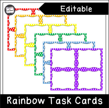 Preview of Blank Task Cards (Editable!):  Rainbow Polka Dots - Solid Borders