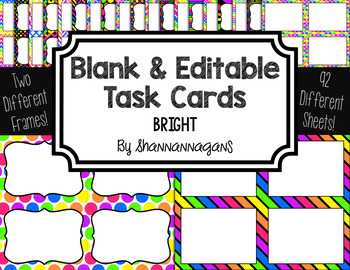Preview of Blank Task Cards: Bright Rainbow | Editable PowerPoint