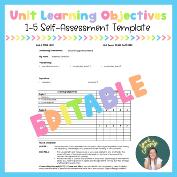 Preview of Blank Unit Learning Objectives 1-5 Self-Assessment Template (EDITABLE)