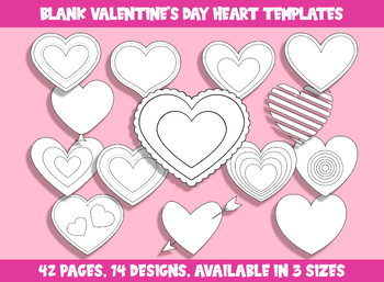 Preview of Blank Valentine's Day Heart Templates, Clipart Set; 42 Pages, 14 Designs, 3 Size