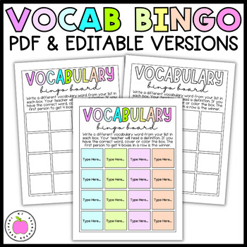 Preview of Editable Vocabulary Bingo Activity