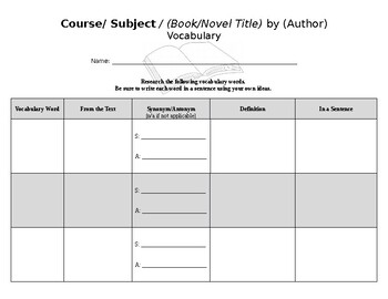 Preview of Blank Vocabulary Use Template / Packet For All Subjects