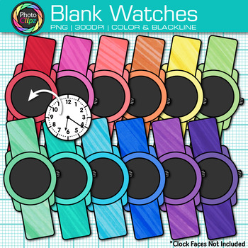Preview of Blank Watchband Clipart: 13 Rainbow Watches Time Clock Clip Art, Transparent PNG