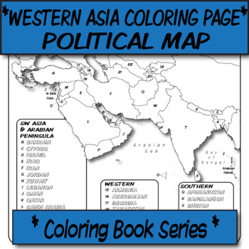 Preview of *Coloring Book Page*  Western Asia Political Map
