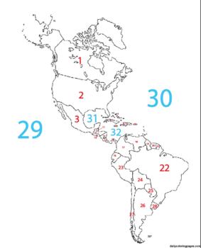 Preview of Blank Western Hemisphere Map with #'s for countries and major bodies of water