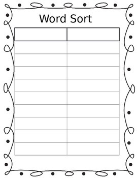Preview of Blank Word Work Sort Sheet