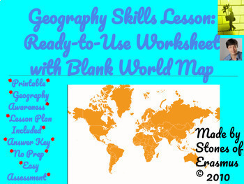 Geography Skills Lesson: Ready-to-Use Worksheet with Blank World Map
