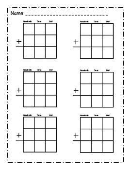 Preview of Blank math place value sheet- addition and subtraction