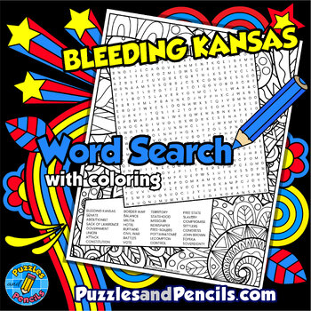 Preview of Bleeding Kansas Word Search Puzzle with Coloring | Black History Month