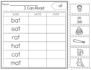 Blend CVC Short Vowel Words, Write the Word, Cut and Paste the Word.