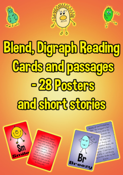 Preview of Blend, Digraph Reading Cards - 28 'Blendies' -  Posters and short stories