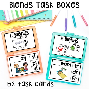 Preview of Blend Task Card BUNDLE, R Blends, L Blends, Phonics Task Cards, Blends Center