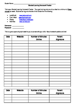 Preview of Blended Learning Homework Tracker