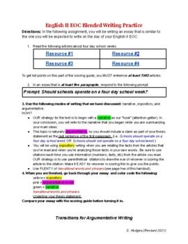 Preview of Blended Writing Practice: English II EOC (includes scoring guide)