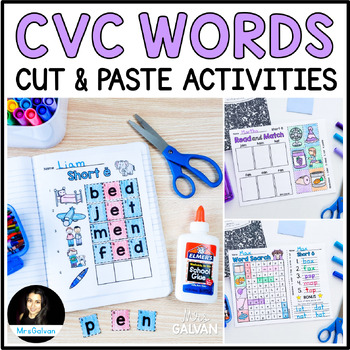 Preview of CVC Words Worksheets 200+ Print and Go Pages Cut and Paste Blending