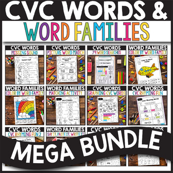Preview of CVC Word List Short i e a o u Worksheets Picture Cards Phonics Assessment Center