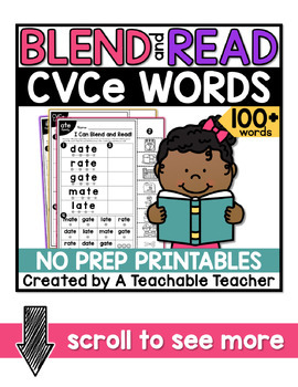 CVCe Worksheets | Blending & Reading Words with CVCe by A Teachable Teacher