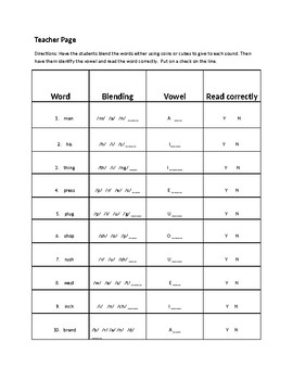 Preview of Blending, Identify vowel, read the word worksheet