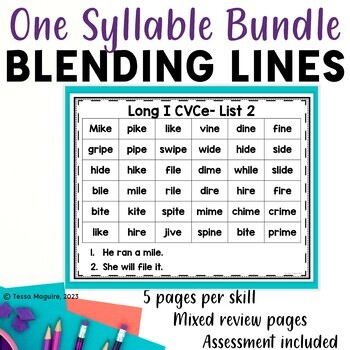 Preview of Blending Lines or Decoding Drills One Syllable Words Nonsense Words & Assessment