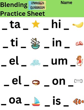 Blending Practice Sheet 3 by MrCarrollsClassroom | TPT
