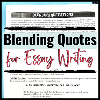 Preview of Blending Quotes for ESSAY WRITING with TCS (Transition, Context, Speaker)