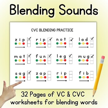 Preview of Blending Sounds Worksheets for VC/CVC Words (OG/SOR) *32 No-Prep Printables
