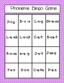 Blending phonemes bingo by Robin Rutherford | Teachers Pay Teachers