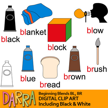 Preview of Blends Clip Art / Common Beginning blends clipart / bl, br words