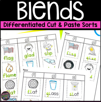 Preview of Blends Cut & Paste Word Sorts - Consonant Blends Worksheets
