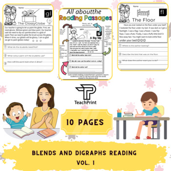 Preview of Reading Comprehension Blends & Digraphs Passages Activity Book VOL 1