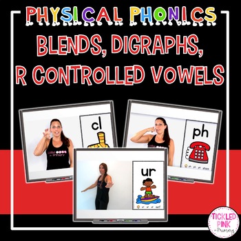 Preview of Blends, Digraphs, R Controlled Vowels (Movement Cards/Videos) Physical Phonics