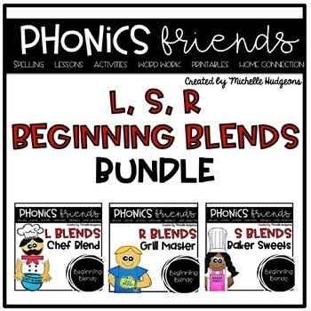 Preview of Blends L blends, R blends, S blends: Beginning Blends Phonics Friends BUNDLE