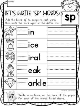 blends phonics no prep printables for sp by tweet