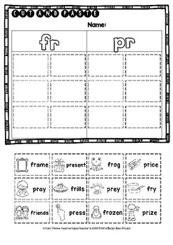 Blends -R- Sorts (br, cr, dr, fr, pr, gr, tr) | Cut and Paste Worksheets