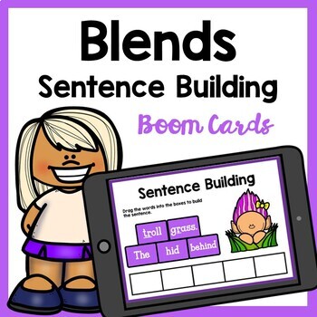Preview of Blends Sentence Building Boom Cards - Blending and Segmenting