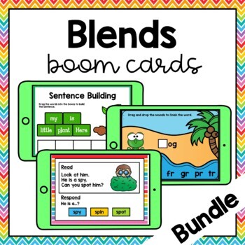 Preview of Blends Sentence Building, Word Building, and Reading Boom Cards Bundle