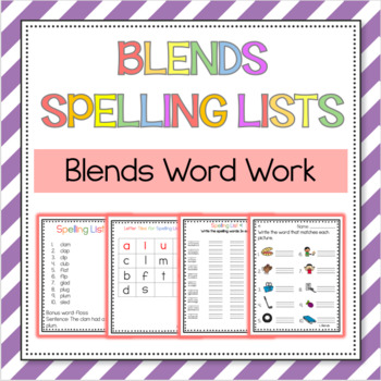 Preview of Blends Spelling Lists (Blends word work and activities)