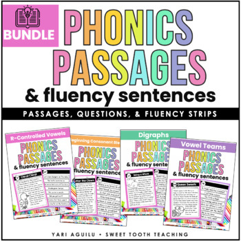 Preview of Blends, Vowel Teams & Digraph BUNDLE - Reading Passages & Fluency Sentences +