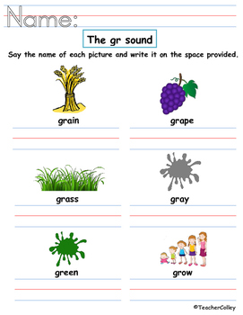 Blends Worksheet - gl and gr sound by Teacher Colley | TpT