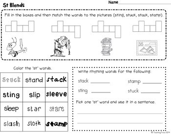 blends worksheets for s l and r blends by teaching trove tpt