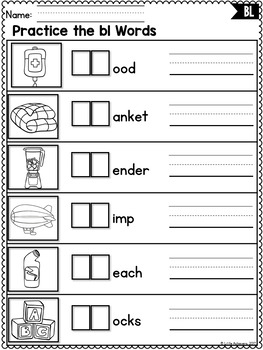 consonant beginning l blends worksheets bl blend kindergarten 1st grade phonics