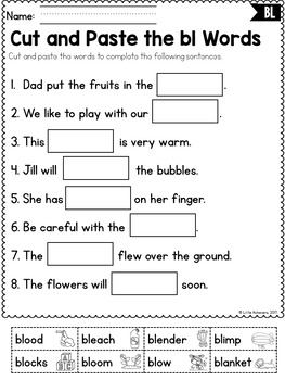consonant beginning l blends worksheets bl blend kindergarten 1st grade phonics