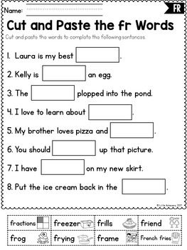 blends cut and paste worksheets l r and s blends worksheets tpt