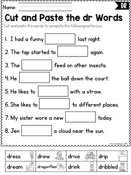 consonant beginning r blends worksheets dr blend phonics kindergarten 1st grade