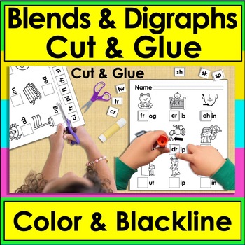 Preview of Blends and Digraphs Cut and Glue Phonics Worksheets 90 Words